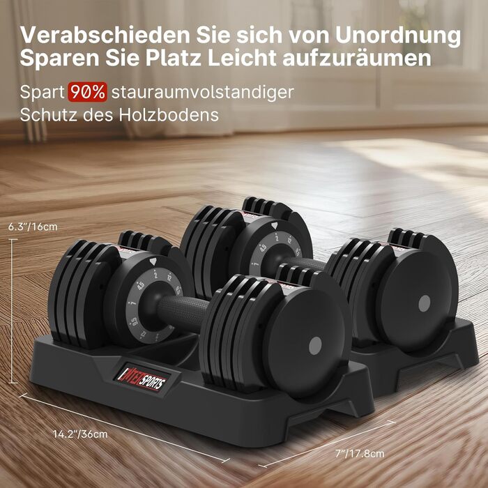 Регульовані гантелі EnterSports 12/18/27 кг з неслизькими ручками - для дому, офісу, фітнес-залу