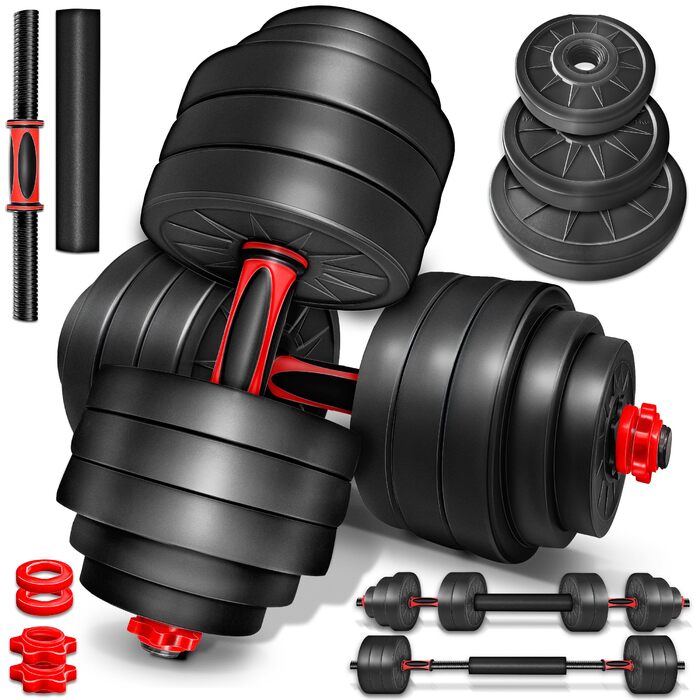 Набір гантелей 2-в-1 Hanteln Set 15-30 кг: регульовані гантелі, штанга, зірковий фіксатор, перехідник 40 кг