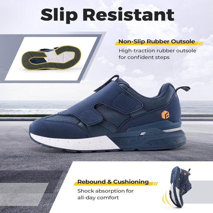 Кросівки для бігу та ходьби FitVille для чоловіків, широкі, спортивні, з кріпленням на липучці, зручні, ортопедичні, антиковзаючі, для широкої стопи, фітнес, джогінг, 43 EU, блакитні