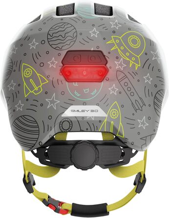 Дитячий велосипедний шолом ABUS Smiley 3.0 LED з підсвіткою, глибока посадка, місце для хвостика, для дівчаток і хлопчиків, сірий з космічним принтом, розмір S (45-50 см)