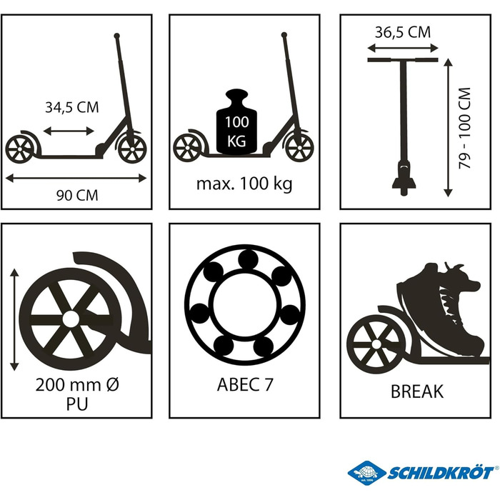 Скутер Schildkröt City Scooter Street Artist 2.0: Алюмінієвий, скласний, з колесами 200 мм, регульований кермо 79-100 см, для дітей та дорослих (Street Artist Blue)