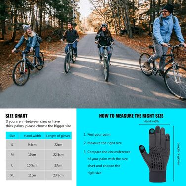 Теплі велосипедні рукавички для чоловіків та жінок - термо рукавички з сенсорним екраном, чорний, XL