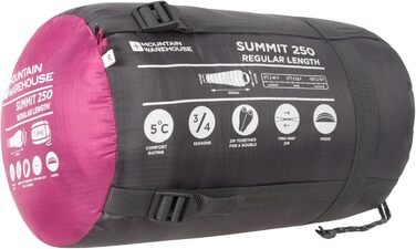 Сплячий мішок Mountain Warehouse Summit 250 - 3/4 сезону, ізольований, мумієподібний, 215 см, для кемпінгу та трекінгу, Fuchsia