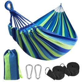 Гамак Flintronic для кемпінгу, 270x140 см, вантажопідйомність 300 кг, синій - з карабінами та ременями