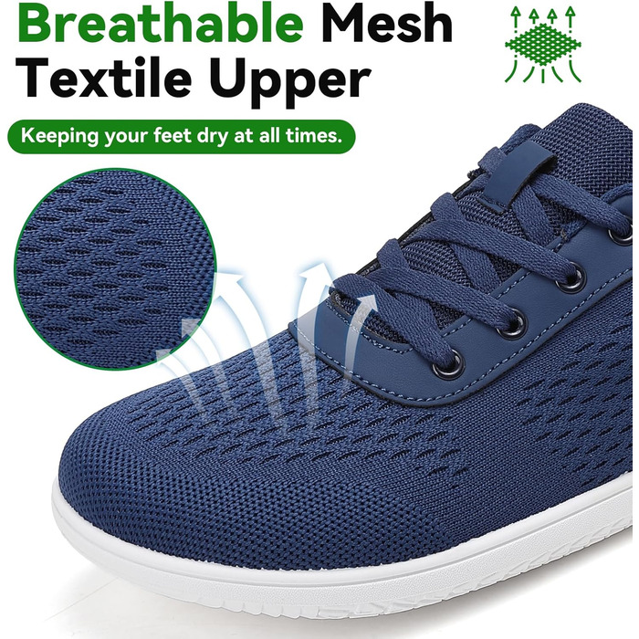 Легкі та зручні кросівки для бігу та тренувань Barfußschuhe: дихаючі, з широкою передньою частиною, антиковзаючі, для чоловіків та жінок (36 EU, Темно-синій)