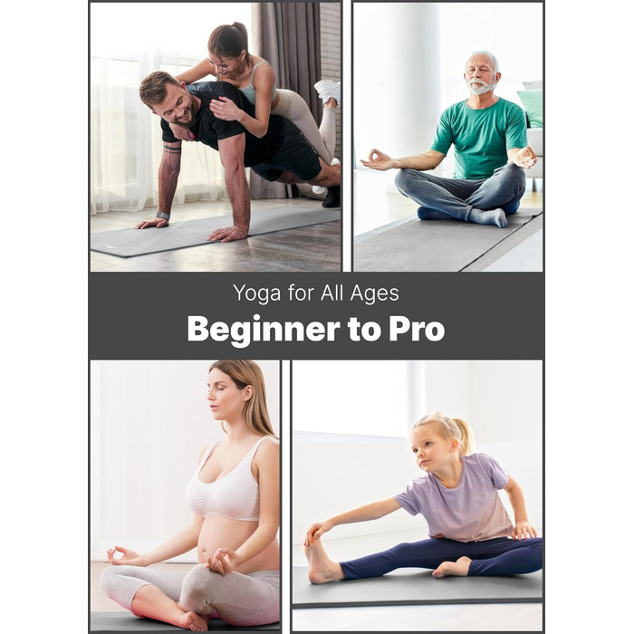 ROMIX Килимок для йоги 183x80 см, 10-15 мм товщина, неслизький, екологічний, гіпоалергенний, без латексу, сірий, для дому та подорожей