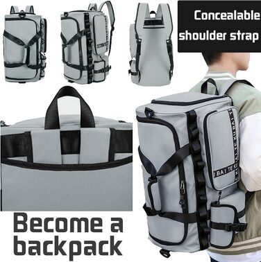 Спортивна сумка для подорожей унісекс 65Л, водонепроникна дорожня сумка з відділенням для взуття та мокрих речей, велика сумка для фітнесу та спорту (Cyan)