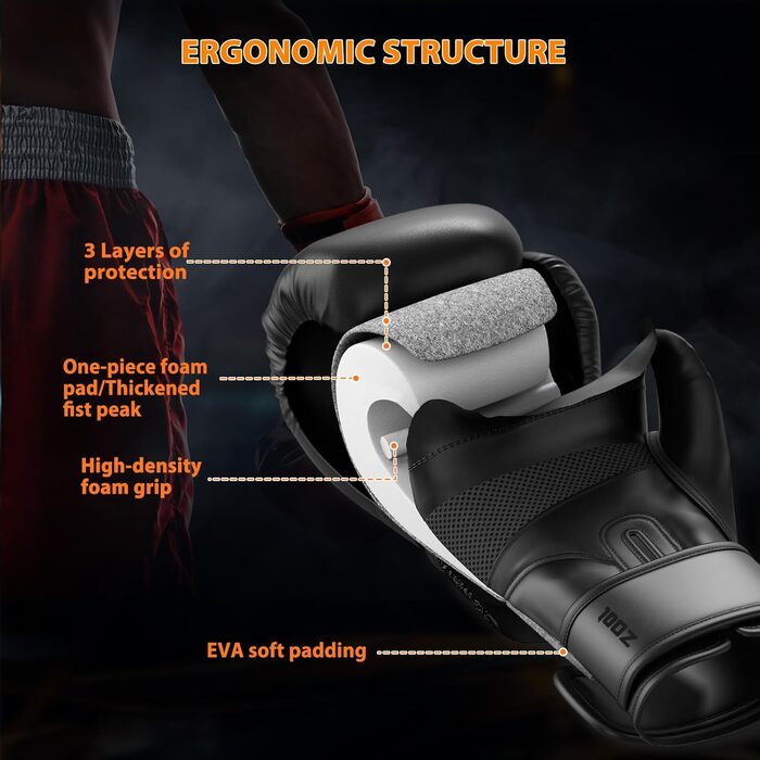 Боксерські рукавички Dripex з PU шкіри, чорні, 10 oz. Для боксу, ММА, муай-тай, кікбоксингу. Розміри: 8, 10, 12, 14, 16 oz