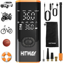 Електрична портативна насосна станція HITWAY 6000mAh, 150PSI, акумуляторний компресор для авто, велосипедів, мотоциклів і м'ячів, з функцією Powerbank