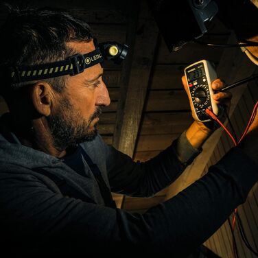 Ліхтар налобний LED Ledlenser H5R Work, 350 люмен, водонепроникний IP67, регульований, поворотний, з плавним регулюванням яскравості, 2xAA батарейки, дальність освітлення 160м, з батарейками