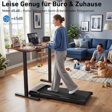 Бігова доріжка DeerRun Walking Pad під стіл з ухилом 6%, для дому та офісу, компактна, з додатком, пультом та LED-дисплеєм, до 136 кг, чорна