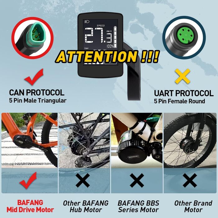 Дисплей BAFANG для електровелосипеда CAN, сумісний з моторами M620, M600, M560, M510, M420, велокомп'ютер з 0-9 PAS, CAN протокол DZ47