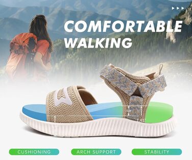 Жіночі трекінгові сандалії KuaiLu: зручні ортопедичні сандалії для піших прогулянок та спорту, літні сандалії з відкритим носком, регульовані на липучках, 41 EU, бежевий