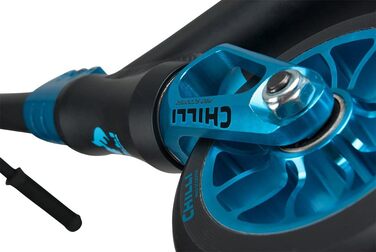 Трюковий самокат Chilli Pro Reaper 110 мм Wave чорний-синій з наклейкою F26 і гриптейпом