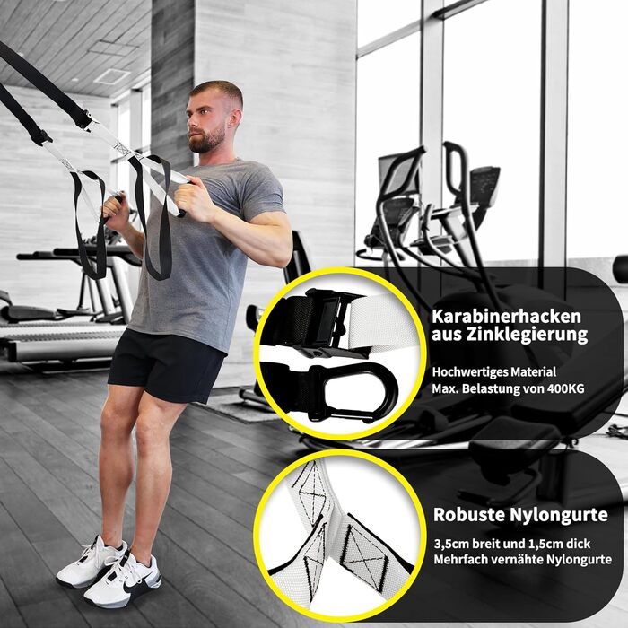 DH-FitLife Тренувальні петлі для функціонального тренування, комплект слінг-тренажера для силових вправ вдома і на вулиці, тренажер з власною вагою з дверним анкером, карабінами і тренувальним посібником