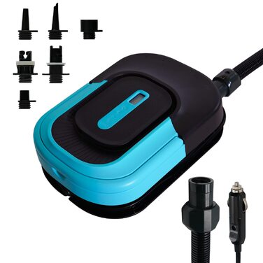 Електричний насос FunWater для SUP, надувних човнів, басейнів та наметів. 20 PSI, 12V DC, 6 насадок, блакитний