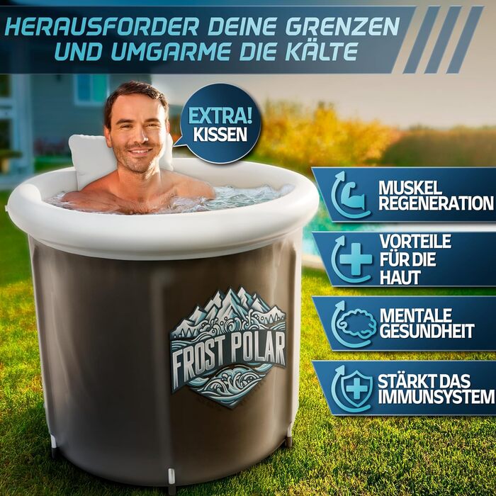 Ванна для криотерапії FROST POLAR 350 літрів з алюмінієвою рамою, набір включає подушку, водонепроникний мішок та пакети льоду