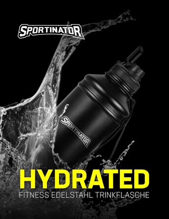 SPORTINATOR Гідраторна фітнес-пляшка з нержавіючої сталі 2,2 л, спортивна пляшка для води для залу, тренувань, фітнесу, спорту, активного відпочинку, легка, ударостійка, чорна
