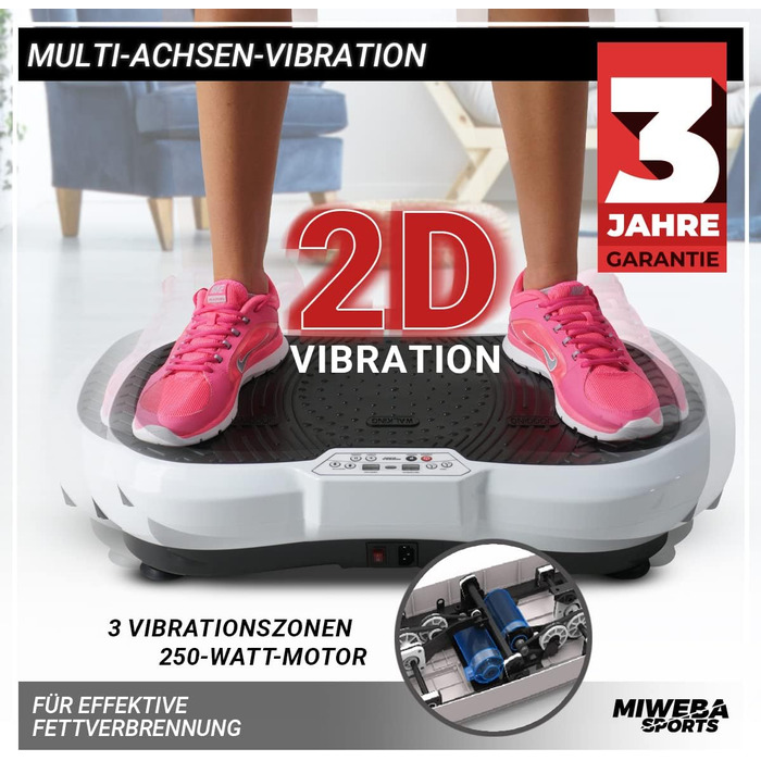 Платформа для фітнесу Miweba Sports MV100 2D, 250 Вт, 3D вібрація, осциляційна, для схуднення, домашній тренажер, чорна, 3 роки гарантії