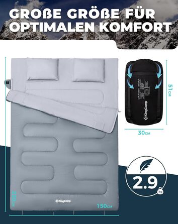 Сплячий мішок KingCamp для двох осіб, зимовий, для кемпінгу, сірий