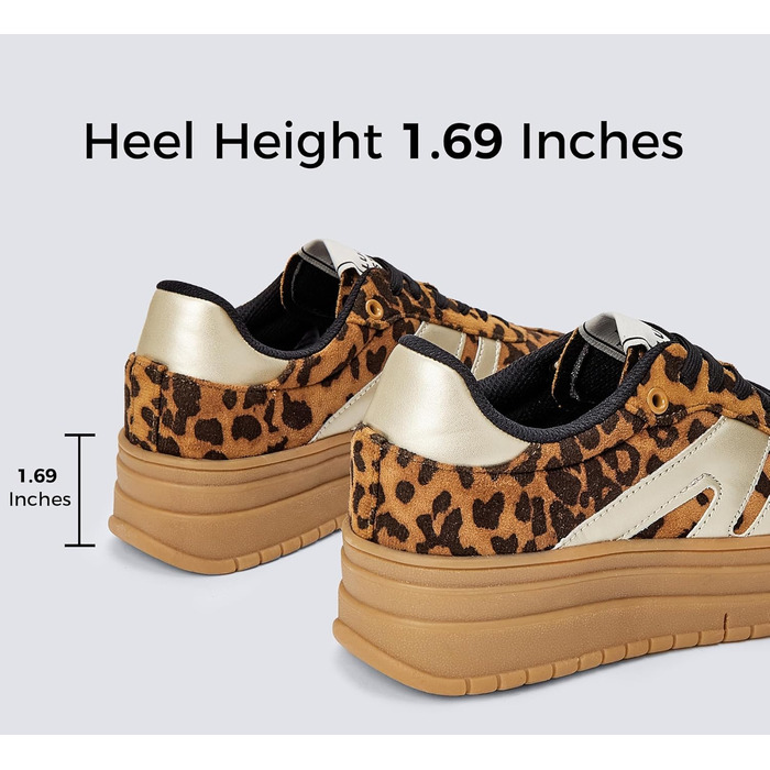 Кросівки LUCKY STEP Plateau Sneaker для жінок - платформа, канвас, ретро стиль, низький профіль, зручні для повсякденного носіння, бежево-зелені (41 EU, леопард)