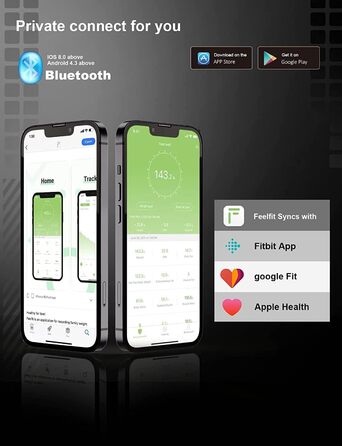Розумна вага для тіла з Bluetooth та додатком: вимірювання жиру, BMI, м'язової маси, води, білка, кісткової маси, BMR. Чорний колір