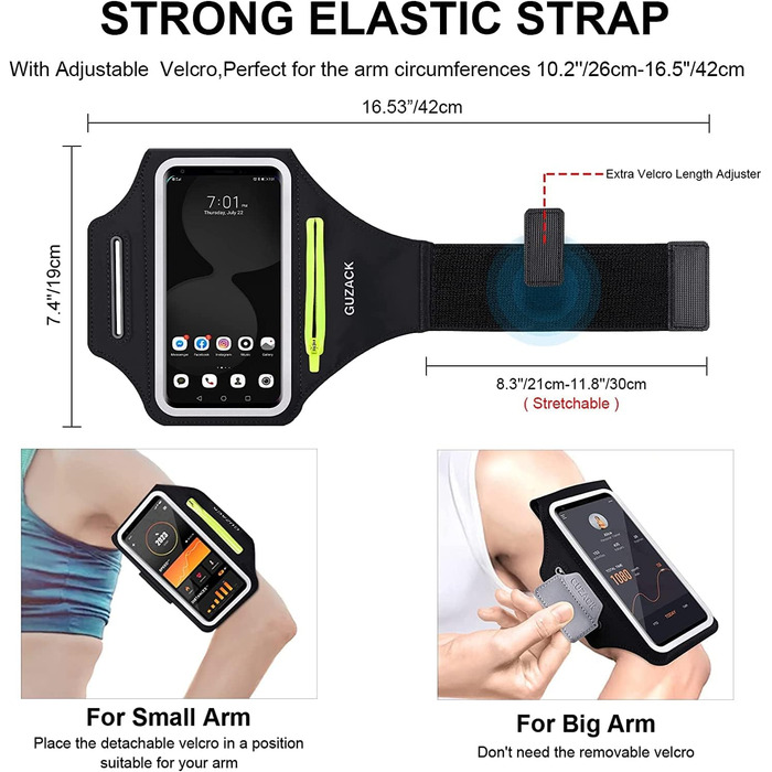 Спортивний браслет для телефону Universal, Тримач для телефону для бігу з навушниками та кишенею. Підходить для iPhone 16 Pro Max/15 Pro/14 Pro/13/12/11. Кишеня для телефону для бігу та тренувань. До 6.9 дюймів (A - Зелений замок)