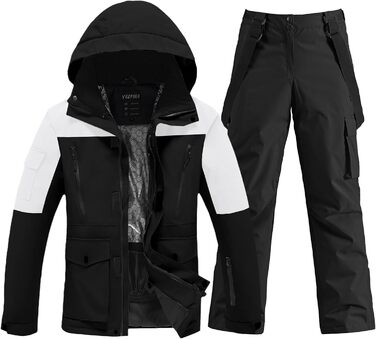Комплект гірськолижний чоловічий: куртка та штани, сніговий костюм, водонепроникний, вітронепроникний, для сноуборду та гірських лиж, HOTIAN (XS, BaiH+BK)