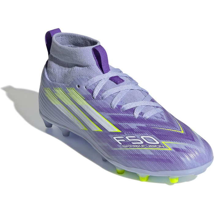 Дитячі футбольні бутси adidas F50 SPARKFUSION League W для штучного та твердого покриття, розмір 31.5 EU, фіолетовий, лимонний, пурпурний кольори
