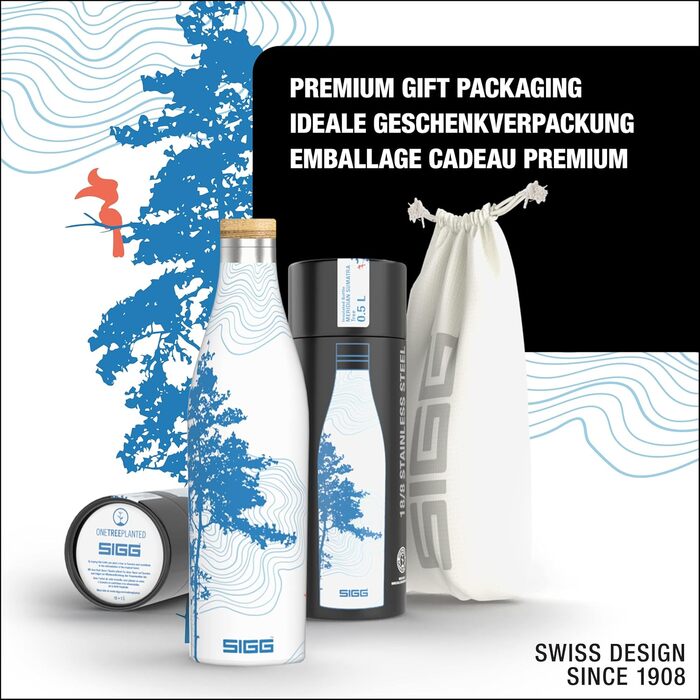 Термос пляшка SIGG Meridian 0,5 л Sumatra Tree, ізольована, з подвійними стінками з нержавіючої сталі 18/8, бамбукова кришка, без BPA та пластику, вузька, герметична