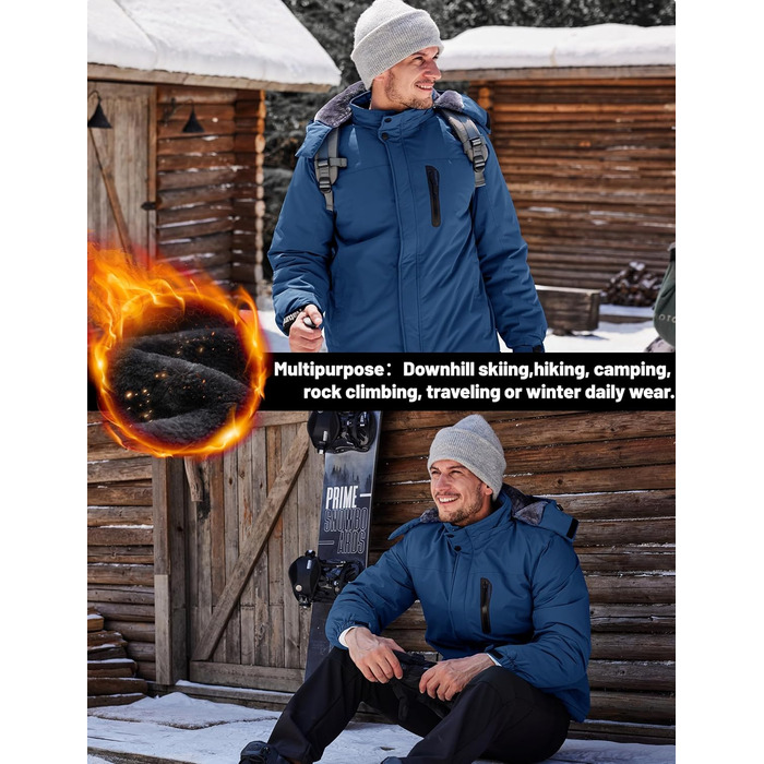 TACVASEN Куртка зимова чоловіча водонепроникна тепла флісова підкладка софтшелл дихаюча функціональна куртка з відстібаною капюшоном XL темно-синій