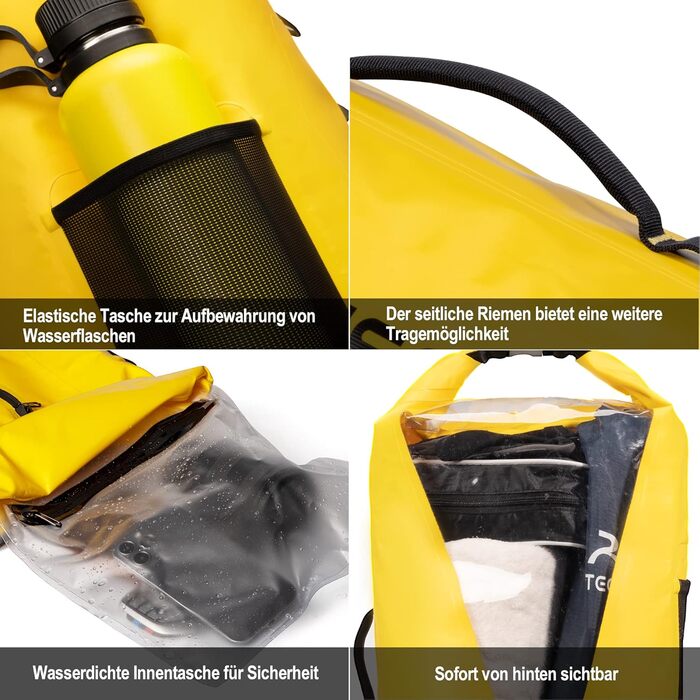 Чорний рюкзак Blackace Arteesol водовідштовхуючий, Dry Bag 20L, 40L, 45L - для каякінгу, кану, кемпінгу, трекінгу, походів, вітрильного спорту та інших водних видів спорту (Жовтий, 45L)