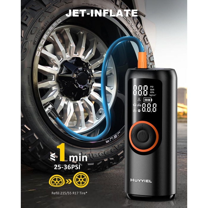 Електричний насос-компресор для авто 150PSI, швидка портативна акумуляторна помпа з LCD-дисплеєм, LED-ліхтарем і USB Powerbank