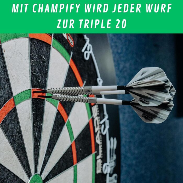 Набір дротиків Champify з вольфраму 23 г, 3 сталеві дротики з металевим вістрям, 9 запасних стрижнів і 9 оперень, чорний чохол
