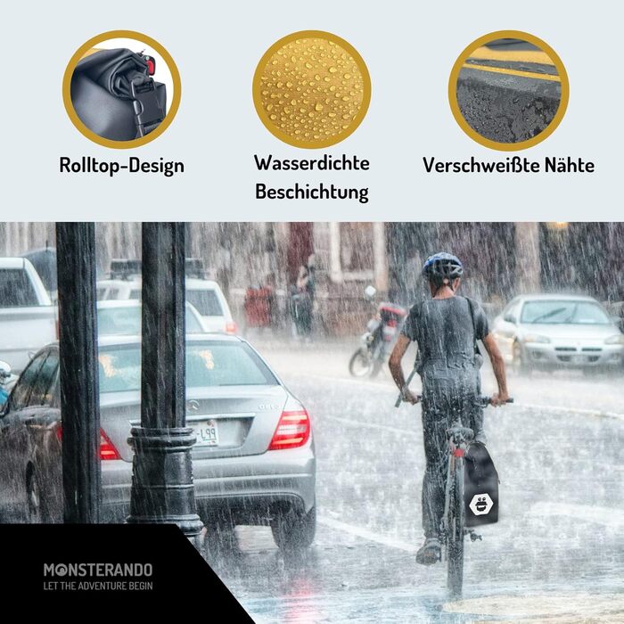 Велосумка MONSTERANDO для багажника, водонепроникна, жовта, 27 л, з відділенням для ноутбука, кілька відділень, екологічна, для міста та подорожей