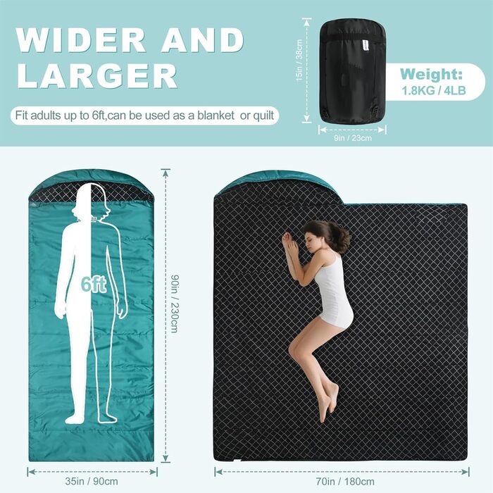 Спальний мішок Baumwoll-Flanell для дорослих, 100% бавовна, для кемпінгу, трекінгу, подорожей з рюкзаком, 3-4 сезони, легкий, See blau/schwarz