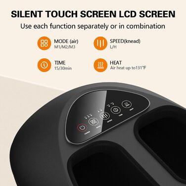 Масажер для ніг з підігрівом, електричний, 3D-кнесінг, роликовий та повітряна компресія, для зняття втоми, подарунок для чоловіків/жінок, чорний