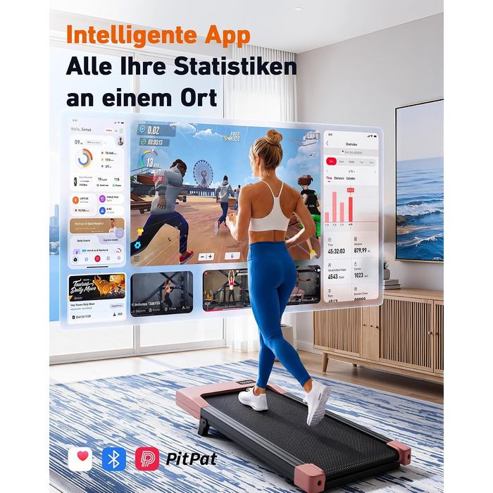 Бігова доріжка DeerRun Walking Pad з нахилом 6% для дому та офісу, компактний тренажер під стіл з LED-дисплеєм, керуванням через додаток та пультом, макс. навантаження 136 кг (Персиковий рожевий)