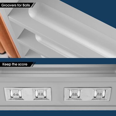 Стенд для більярдних кийків 2-в-1 з лічильником очок, на 6 кийків, повний комплект м'ячів та аксесуарів, з дерева та гуми, сірий, білий