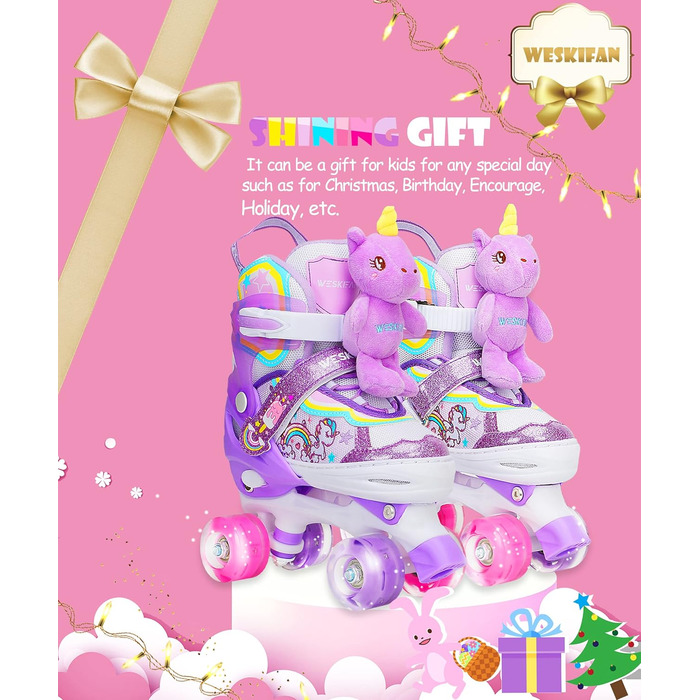 Дитячі ролики Kinder Einhorn для дівчаток, 4 розміри, регульовані, з підсвічуванням, для початківців, фіолетові
