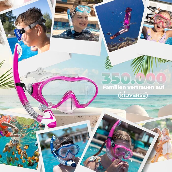 Набір для снорклінгу KIDVERSE для дітей 5-16 років - маска та трубка для дівчаток та хлопчиків, рожевий колір