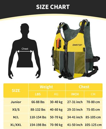 Рятувальний жилет Owntop для дорослих та юнаків з пискликом та рюкзаком для води | Легка унісекс куртка для SUP, каякінгу, риболовлі та інших водних видів спорту (XXS, жовтий)