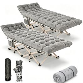 Ліжко туристичне розкладне Feldbett XXL 250 кг 2 шт сіре - 7 зон, 1200D Oxford, кут нахилу 15°, для кемпінгу, саду, палатки