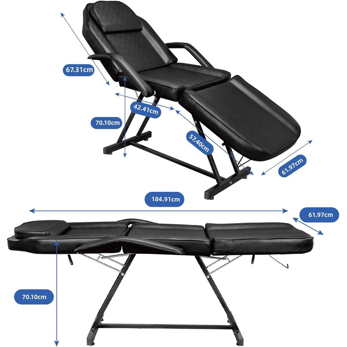 Лежак для масажу LEADZM, 3 зони, регульована висота, для салонів краси, SPA, перукарень (чорний)
