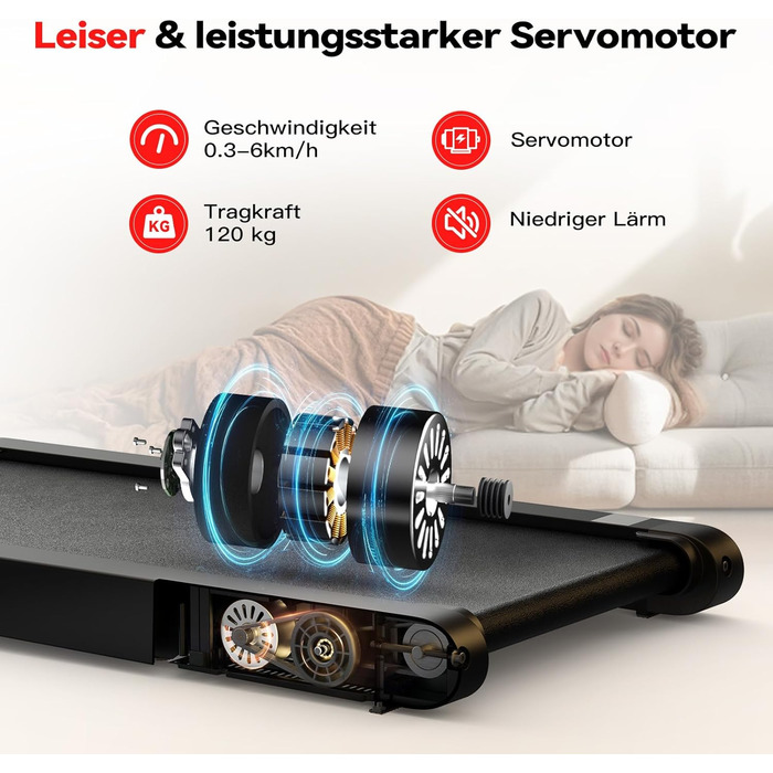 Ходувальний килимок Schwingungen з додатком, бігова доріжка для дому 6 км/год, ходувальний килимок для офісу та дистанційне керування для дому та офісу, чорний/червоний