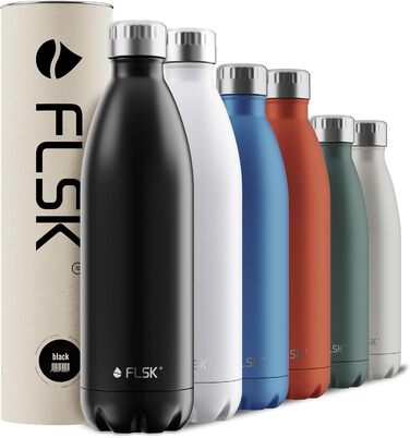 Термобутилка FLSK Next Gen Essentials з нержавіючої сталі 500 мл, чорна – міцна, підходить для газованих напоїв, можна мити в посудомийці, екологічна упаковка