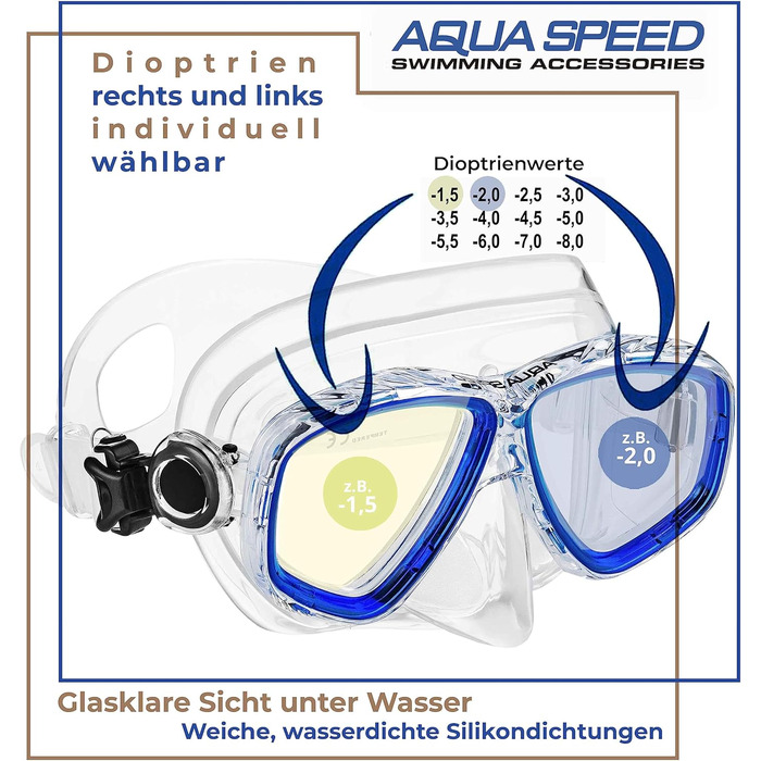 Плавальна маска Aqua Speed OPTIC PRO 11 з корекцією зору – оптичні та звичайні лінзи для підводного плавання