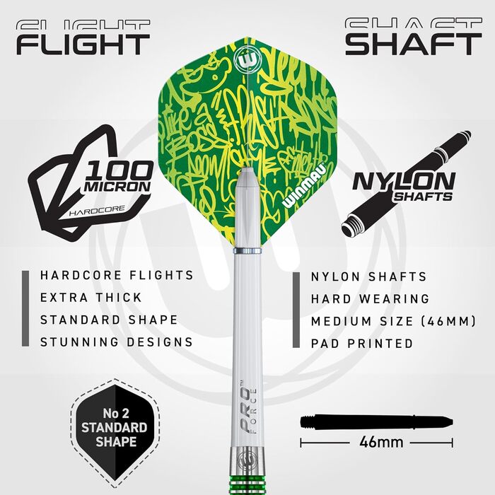 Дротики для дартсу WINMAU Advance 500 Series 22 г з зеленими оперенням і стержнями