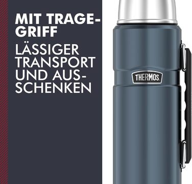 Термос STAINLESS KING Ice Grey 1.2 л з нержавіючої сталі, з чашкою та ручкою, 24 години гарячий/холодний, BPA-free