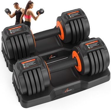 Sportneer Регульовані гантелі 2 шт. - набір, 5-в-1 (2/4/6.5/9/11 кг), обладнання для фітнесу вдома з антиковзним покриттям, набір регульованих гантелей для чоловіків та жінок 11 кг x2